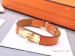 Best Copy Hermes Kelly Double Tour Bracelet Orange Calf Leather & Gold Clasp